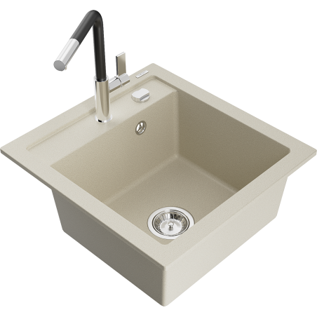 Mexen Vito lavello in granito a una vasca con miscelatore da cucina Flora, beige - 6503-69-670401-07