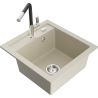 Mexen Vito évier en granit à 1 bac avec robinet de cuisine Flora, beige - 6503-69-670401-07