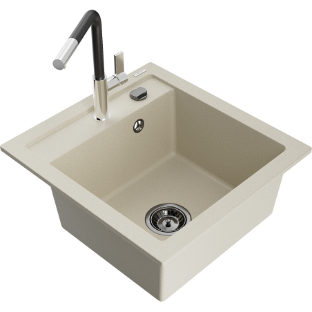 Mexen Vito granitā izlietne ar 1 nodalījumu un Flora virtuves jaucējkrānu, bēša - 6503-69-670401-07-B