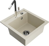 Mexen Vito Granitspüle 1-Becken mit Küchenarmatur Flora, beige - 6503-69-670401-07-B