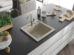 Mexen Vito 1-Becken Granitspüle mit Küchenarmatur Flora, beige - 6503-69-670401-09