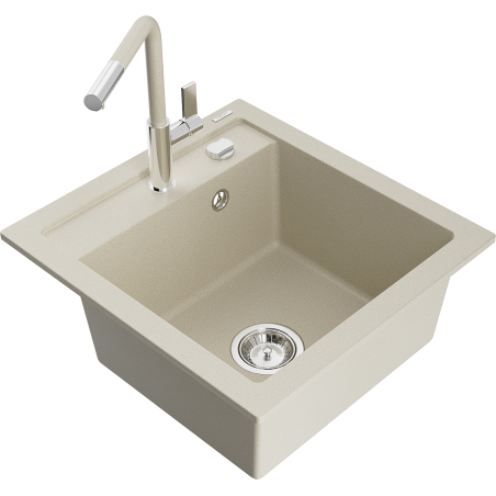 Mexen Vito fregadero de granito de 1 seno con grifo de cocina Flora, beige - 6503-69-670401-09