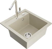 Mexen Vito 1-Becken Granitspüle mit Küchenarmatur Flora, beige - 6503-69-670401-09