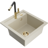 Mexen Vito granieten gootsteen met 1 bak en Flora keukenkraan, beige - 6503-69-670401-57-G