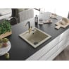 Mexen Vito évier en granit à 1 bac avec robinet de cuisine Flora, beige - 6503-69-670401-57-B