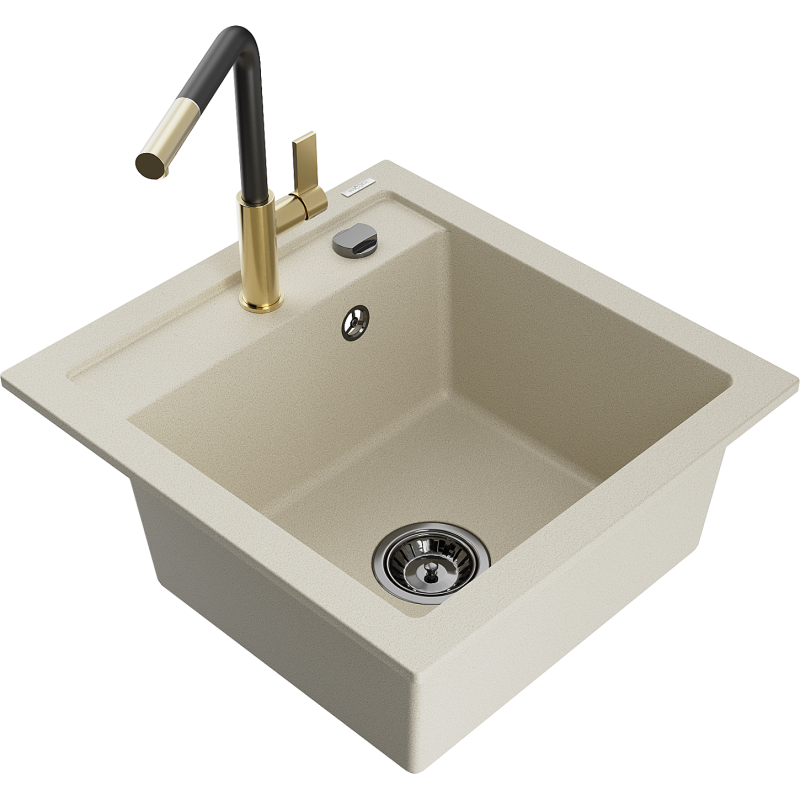 Mexen Vito Granitspüle 1-Becken mit Küchenarmatur Flora, beige - 6503-69-670401-57-B