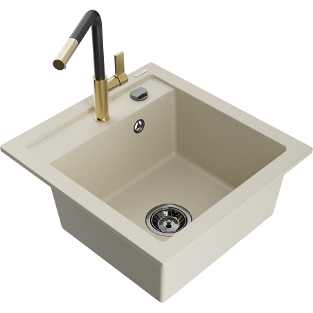 Mexen Vito Granitspüle 1-Becken mit Küchenarmatur Flora, beige - 6503-69-670401-57-B