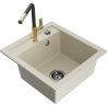 Mexen Vito 1-bowl granite kitchen sink with Flora kitchen tap, beige - 6503-69-670401-57-B