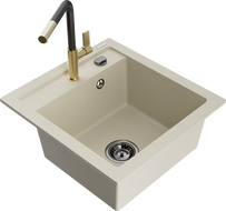 Mexen Vito fregadero de granito de 1 compartimento con grifo de cocina Flora, beige - 6503-69-670401-57-B