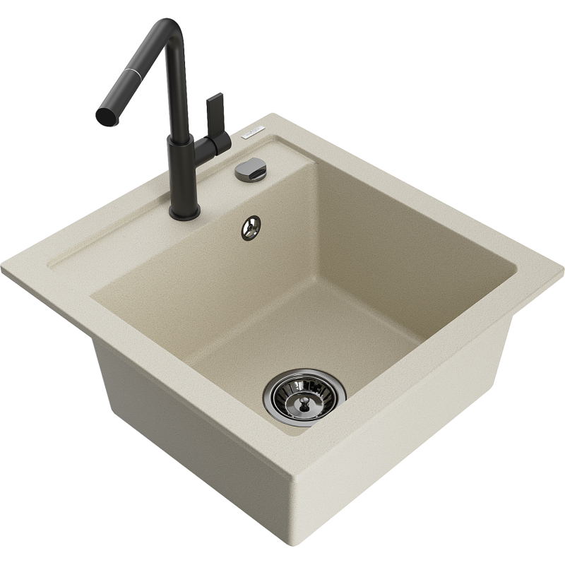 Mexen Vito lava-loiça de granito de 1 cuba com torneira de cozinha Flora, bege - 6503-69-670401-70-B
