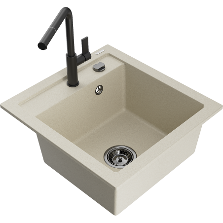 Mexen Vito granieten gootsteen 1-komerig met keukenkraan Flora, beige - 6503-69-670401-70-B