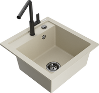 Mexen Vito Granitspüle 1-Schüssel mit Küchenarmatur Flora, beige - 6503-69-670401-70-B