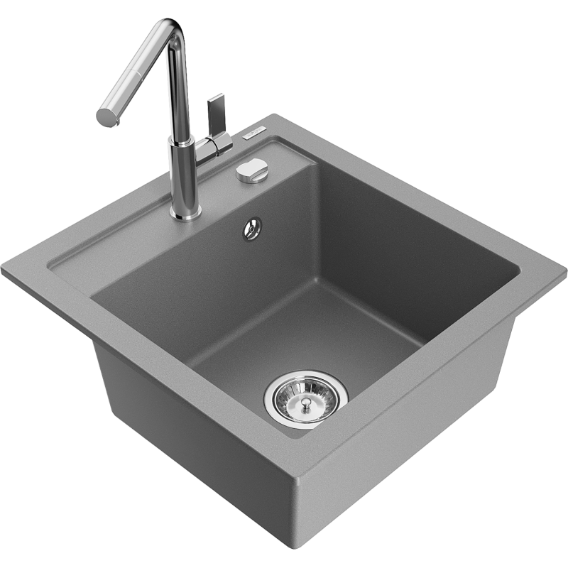 Mexen Vito granit diskbänk med 1 fack och köksblandare Flora, grå - 6503-71-670401-00