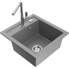 Mexen Vito 1-Kammer Granitspüle mit Küchenarmatur Flora, grau - 6503-71-670401-00