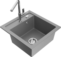 Mexen Vito Granitspüle 1-becken mit Küchenarmatur Flora, grau - 6503-71-670401-00