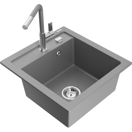 Mexen Vito fregadero de granito de 1 seno con grifo de cocina Flora, gris - 6503-71-670401-06