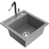 Mexen Vito 1-Kammer Granitspüle mit Küchenarmatur Flora, grau - 6503-71-670401-07