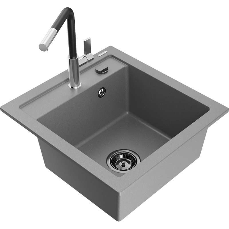 Mexen Vito granitdiskbänk med 1 ho med köksblandare Flora, grå - 6503-71-670401-07-B