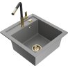 Mexen Vito Granitspüle 1-Becken mit Küchenarmatur Flora, grau - 6503-71-670401-57-G