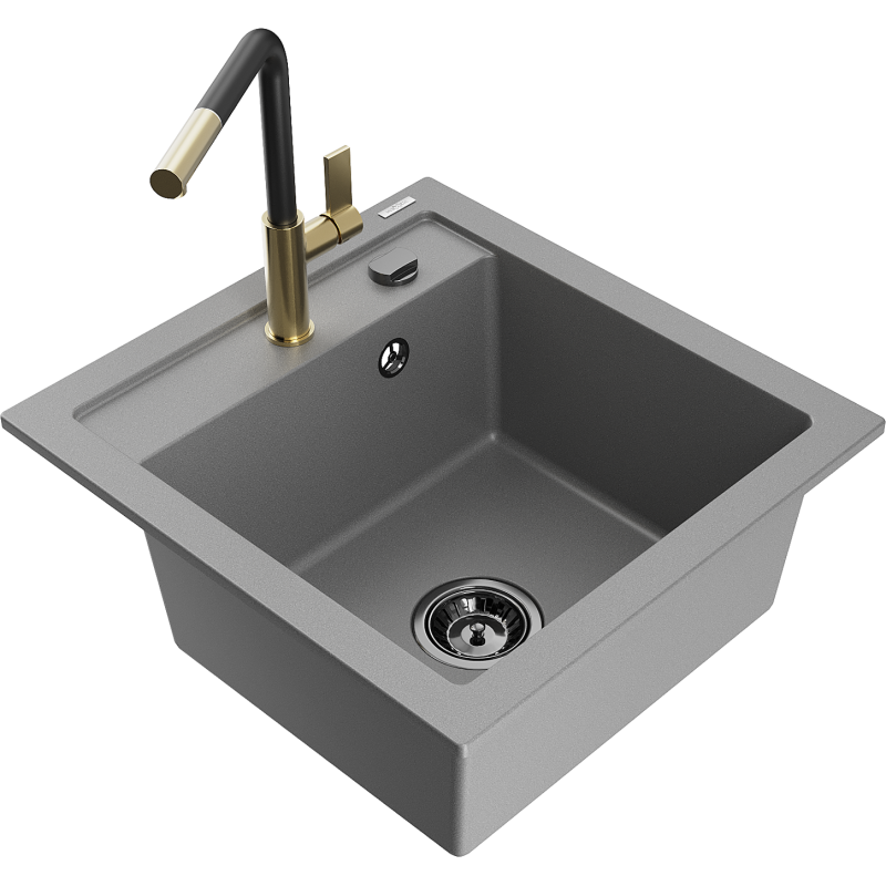 Mexen Vito fregadero de granito de 1 cubeta con grifo de cocina Flora, gris - 6503-71-670401-57-B