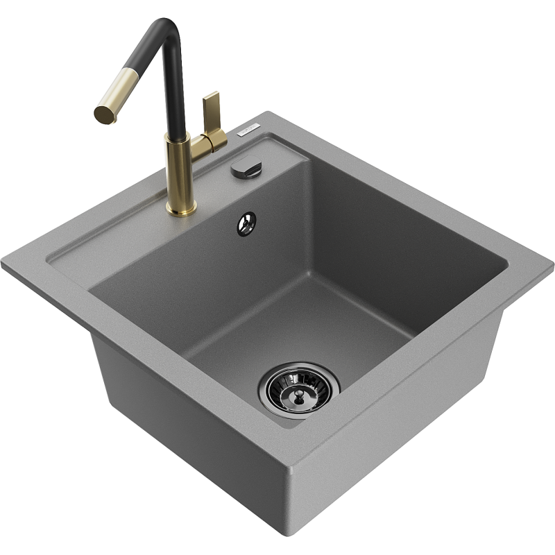 Mexen Vito Granite Single-Bowl Sink with Flora Kitchen Tap, Grey - 6503-71-670401-57-B