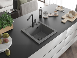 Mexen Vito Granit-Spülbecken 1-Kammer mit Küchenarmatur Flora, grau - 6503-71-670401-70-B