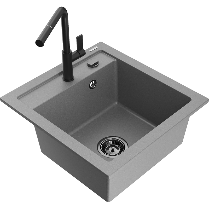 Mexen Vito fregadero de granito de 1 seno con grifo de cocina Flora, gris - 6503-71-670401-70-B