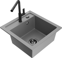 Mexen Vito Granit-Spülbecken 1-Kammer mit Küchenarmatur Flora, grau - 6503-71-670401-70-B