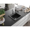 Mexen Vito Granitspüle 1-Kammer mit Küchenarmatur Flora, schwarz/silber Metallic - 6503-73-670401-00