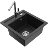 Mexen Vito Granitspüle 1-Kammer mit Küchenarmatur Flora, schwarz/silber Metallic - 6503-73-670401-00