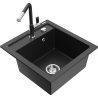 Mexen Vito granite sink 1-bowl with Flora kitchen tap, black/silver metallic - 6503-73-670401-07