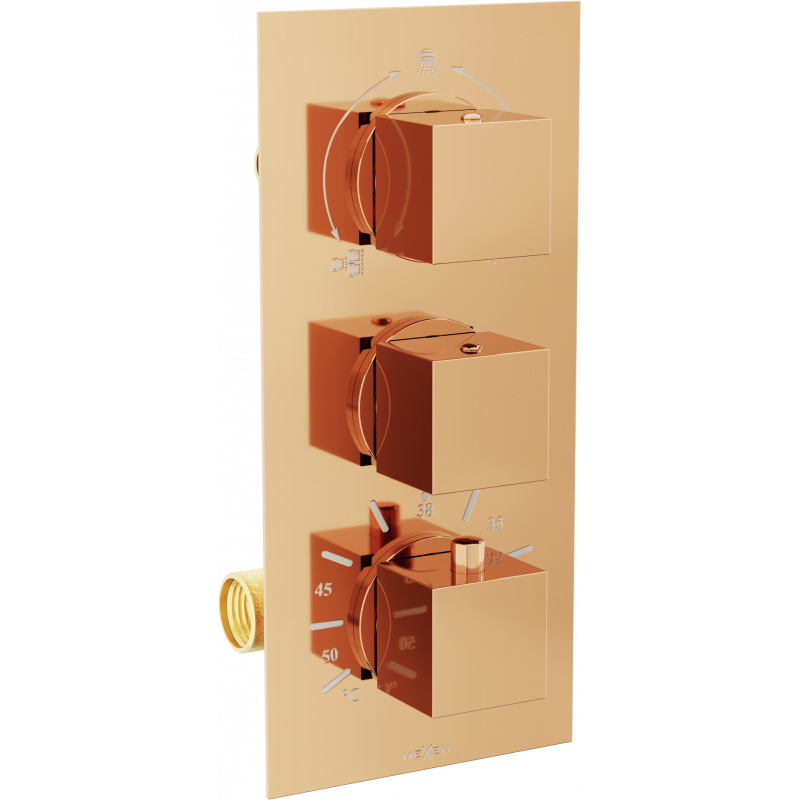 Mexen Cube grifo termostático de bañera-ducha de 3 salidas oro rosa - 77503-60