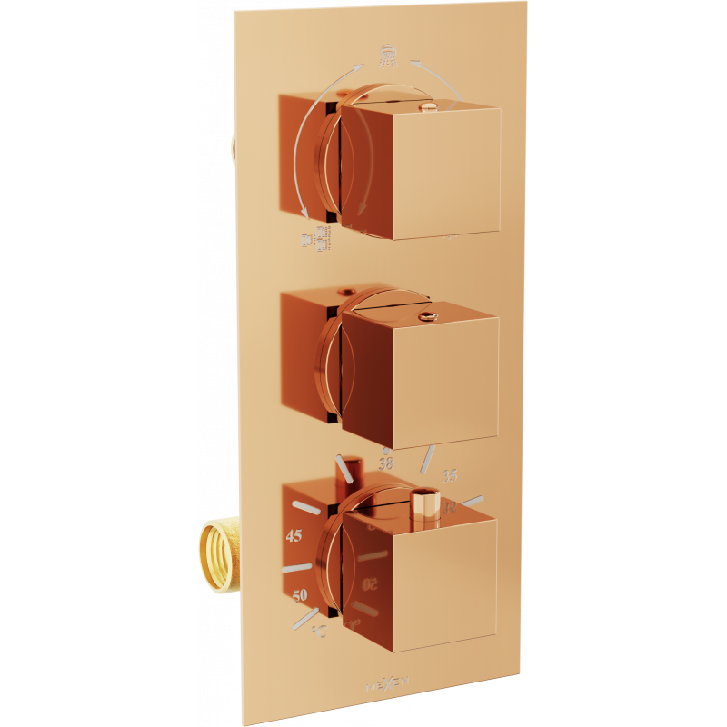 Mexen Cube robinet thermostatique de baignoire et douche à 3 voies or rose - 77503-60