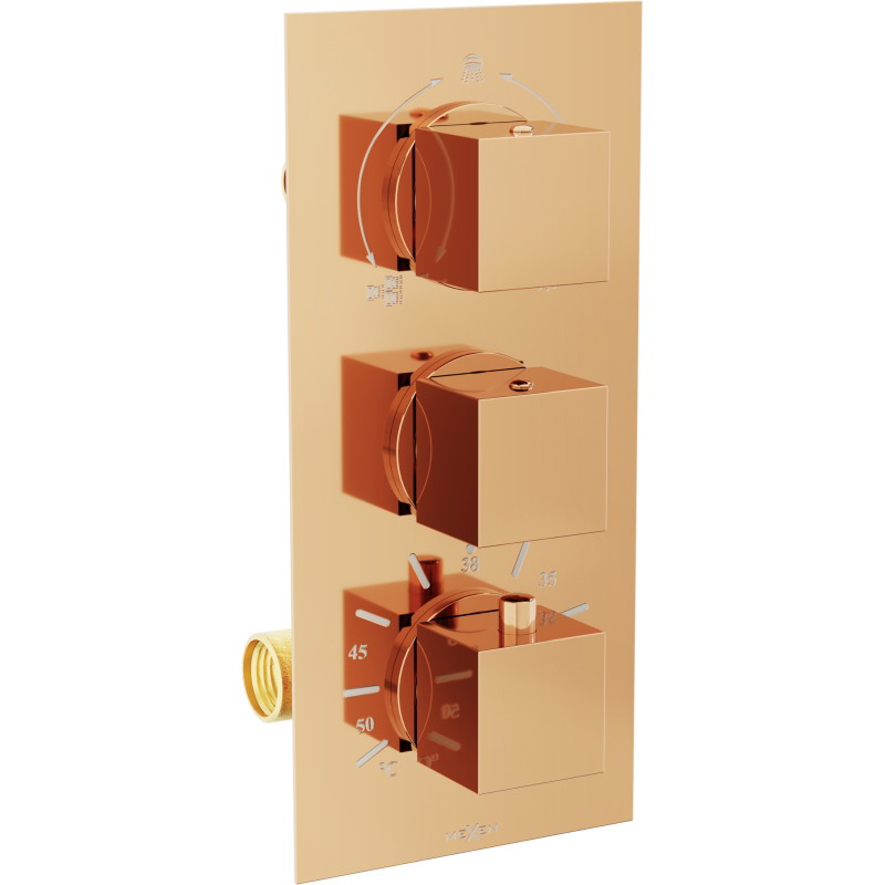 Mexen Cube thermostatic bathtub-shower faucet 3-output rose gold - 77503-60