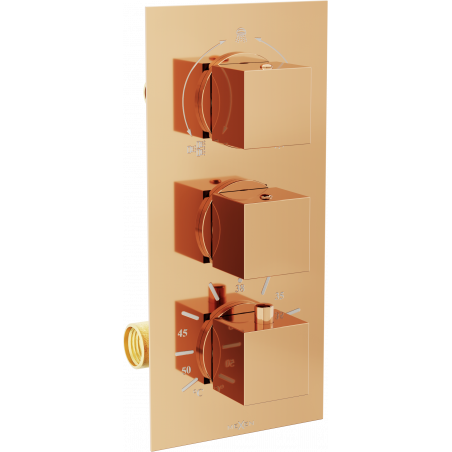 Mexen Cube grifo termostático de bañera-ducha de 3 salidas oro rosa - 77503-60