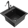 Mexen Vito fregadero de granito de 1 cámarap con grifo de cocina Flora, negro/metálico plateado - 6503-73-670401-07-B