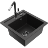 Mexen Vito granitspüle 1-becken mit küchenarmatur Flora, schwarz/silber metallic - 6503-73-670401-07-B