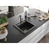 Mexen Vito Granitspüle 1-becken mit Küchenarmatur Flora, schwarz/silber metallic - 6503-73-670401-57-G