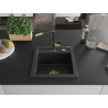 Mexen Vito Granitspüle 1-Becken mit Küchenarmatur Flora, schwarz/silber metallik - 6503-73-670401-57-G