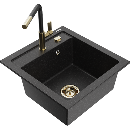 Mexen Vito Granitspüle 1-becken mit Küchenarmatur Flora, schwarz/silber metallic - 6503-73-670401-57-G