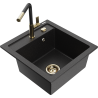 Mexen Vito fregadero de granito de 1 seno con grifo de cocina Flora, negro/metálico plateado - 6503-73-670401-57-G