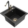 Mexen Vito Granitspüle 1-becken mit Küchenarmatur Flora, schwarz/silber metallic - 6503-73-670401-57-G