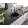 Mexen Vito Granitspüle 1-Kammer mit Küchenarmatur Flora, Schwarz/Gold Metallic - 6503-75-670401-07
