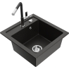 Mexen Vito Granitspüle 1-becken mit Küchenarmatur Flora, schwarz/gold metallic - 6503-75-670401-07