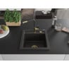 Mexen Vito Granitspüle 1-Becken mit Küchenarmatur Flora, schwarz/gold metallic - 6503-75-670401-57-G