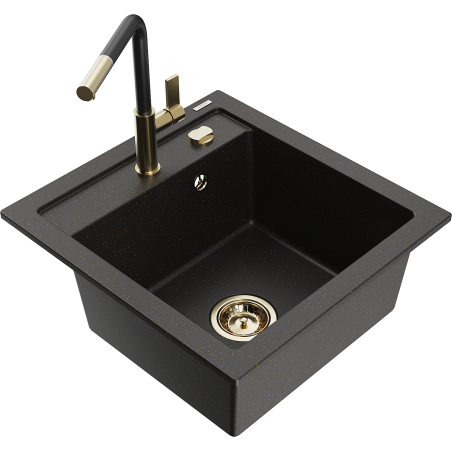 Mexen Vito granitdiskho 1-kammare med köksblandare Flora, svart/guld metallic - 6503-75-670401-57-G