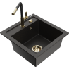 Mexen Vito Granitspüle 1-Becken mit Küchenarmatur Flora, schwarz/gold metallic - 6503-75-670401-57-G