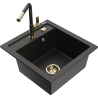 Mexen Vito lavello in granito a 1 vasca con rubinetto da cucina Flora, nero/oro metallizzato - 6503-75-670401-57-G