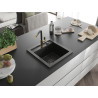 Mexen Vito granitische gootsteen met 1 bak en Flora keukenkraan, zwart/goud metallic - 6503-75-670401-57-B