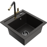 Mexen Vito Granite Sink 1-Bowl with Flora Kitchen Tap, Black/Gold Metallic - 6503-75-670401-57-B